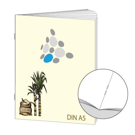 Broschüre aus Zuckerrohrpapier | DIN A5 32-Seiter | bedruckt